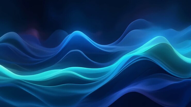 Sfondo dinamico astratto di onde fluide blu e ciano
