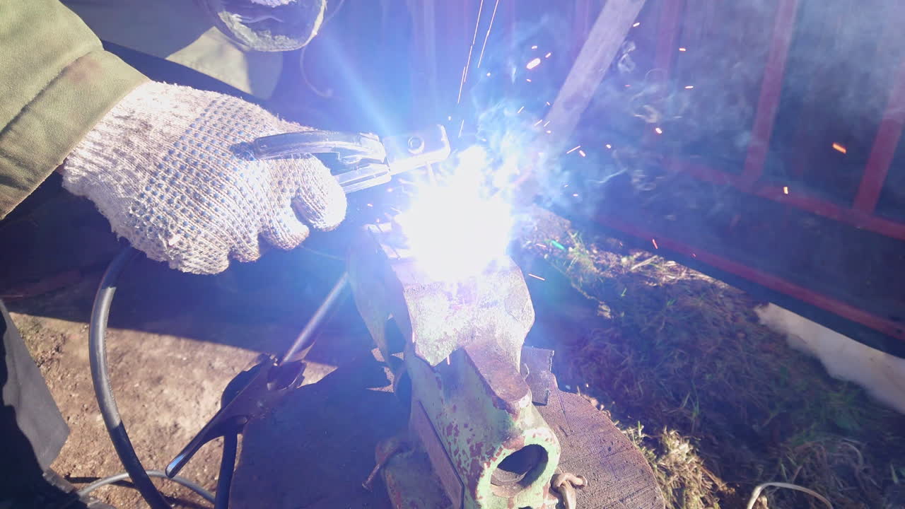 Welding. Sparkles, fire. metalwork