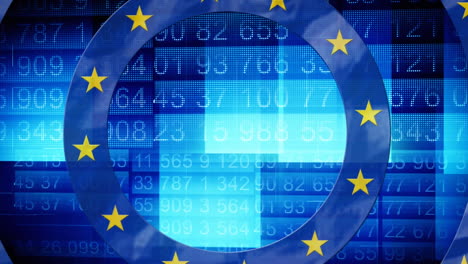 estrellas en círculos azules en movimiento contra el procesamiento de datos