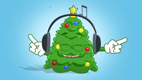 cartoon christmas tree listen music with face animation alpha matte