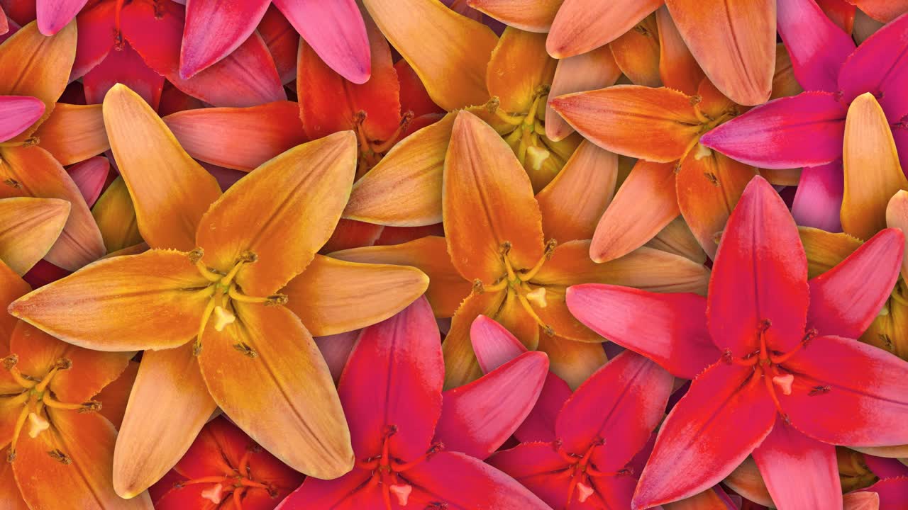 movimiento de fondo colorido con flor de lirio. bucle sin costuras.