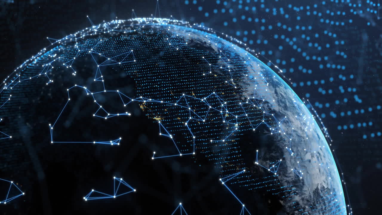 Animation of globe over glowing connections on black background