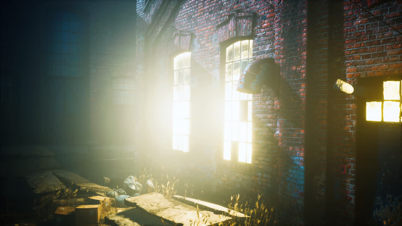 버려진 공장 의 야간 장면