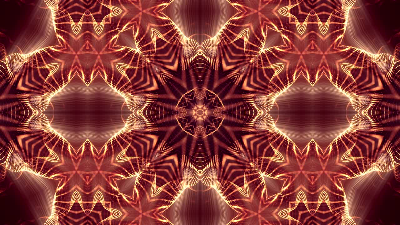 microworld, mandala o fondo abstracto de neón ornamental. composición dorada simétrica compleja con partículas de brillo que forman estructuras onduladas como en un caleidoscopio. animación suave en bucle 4k 3d. 56