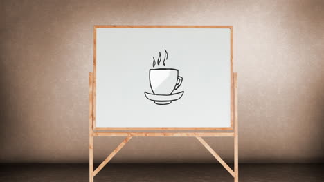 drawing of a cup of coffee on a white board