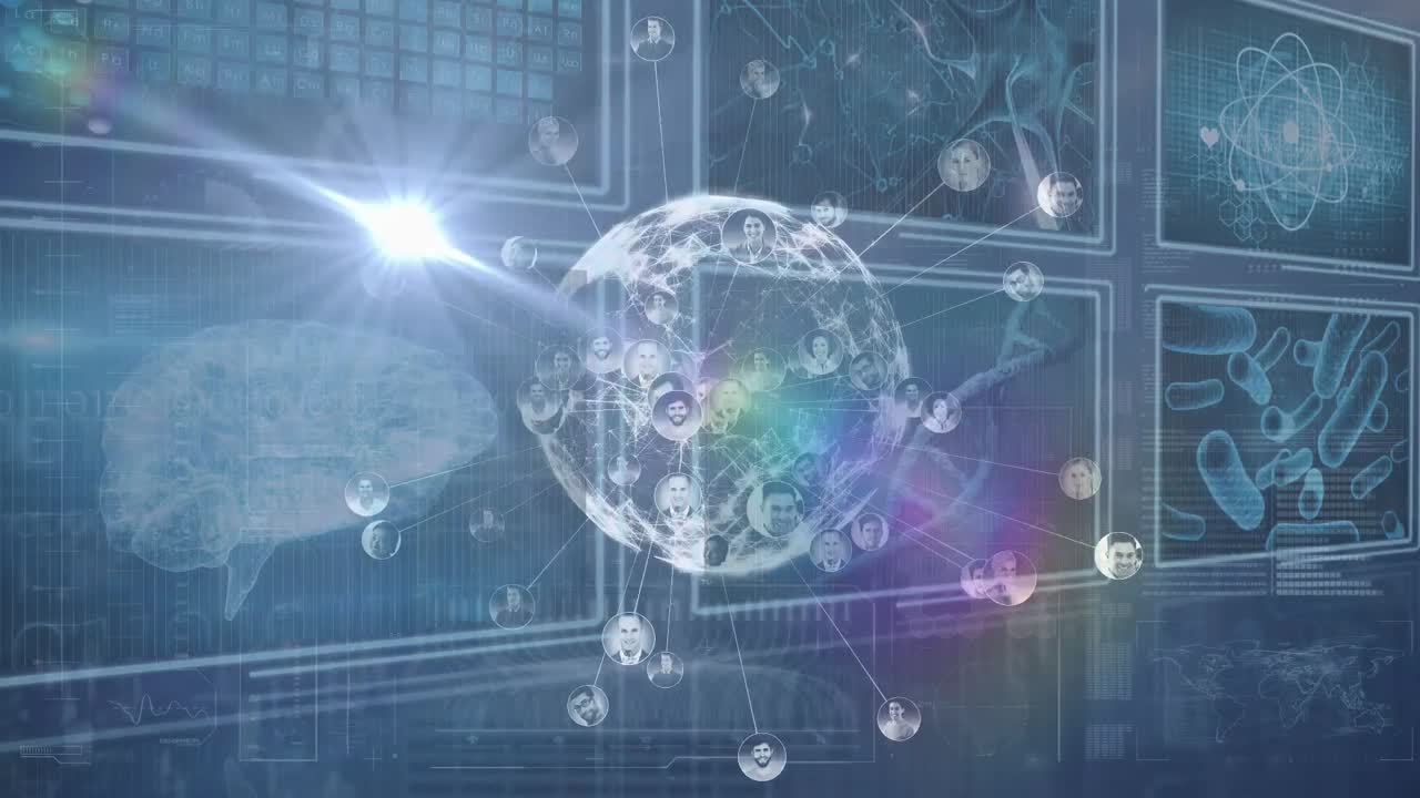 어두운 배경에 있는 화면에서 데이터 처리의 애니메이션