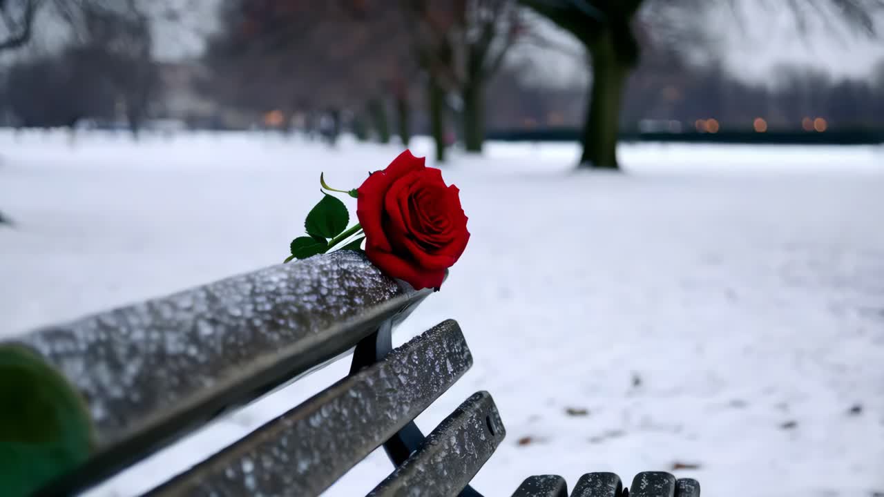 겨울에 공원 벤치에 은 장미