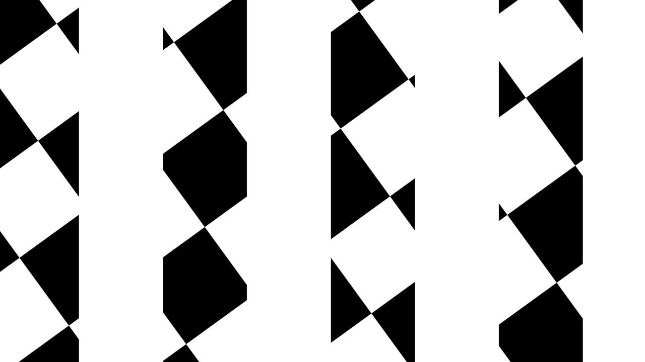 Simple geometric motion graphic background. Black and white striped and checkered pattern. Seamless animation with basic shapes
