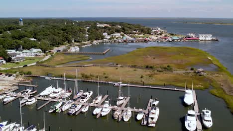 Aerial-orbit-shot-of-southport-nc,-north-carolina