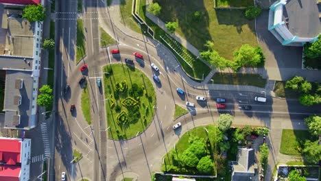 crossroad in the city, aerial view. cityscape with car traffic