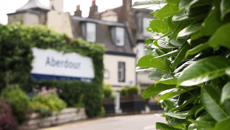 aberdour sign with lush green leaves