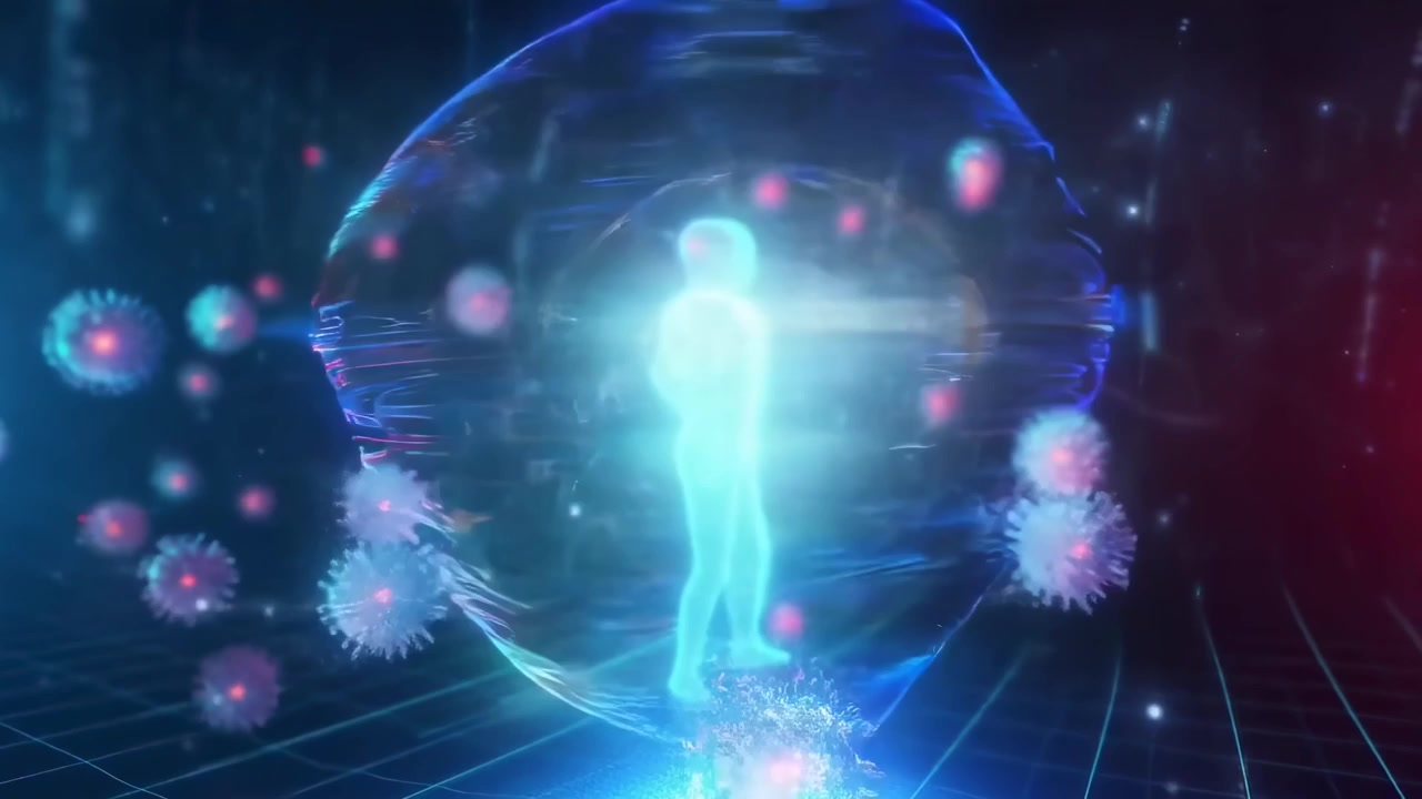 Digital Human Figure Activating Immune Protection Against Viruses