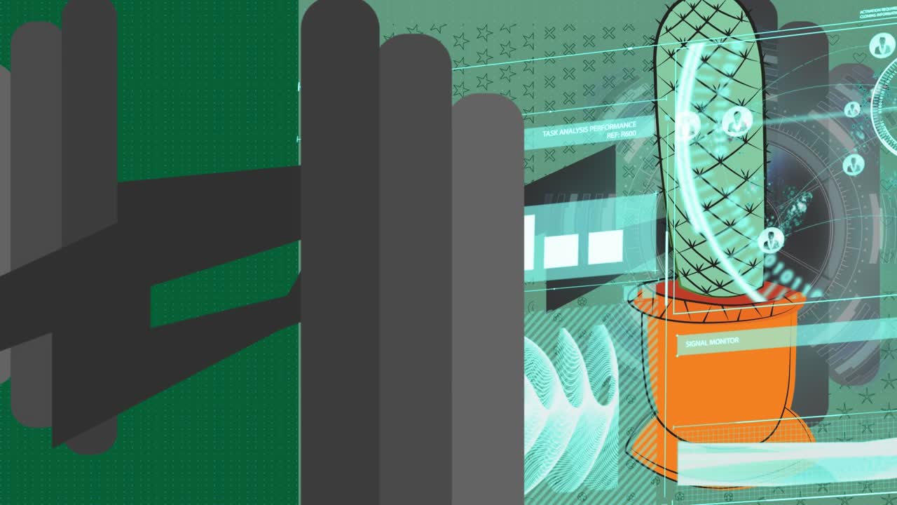 Animation of shapes over data processing on green background