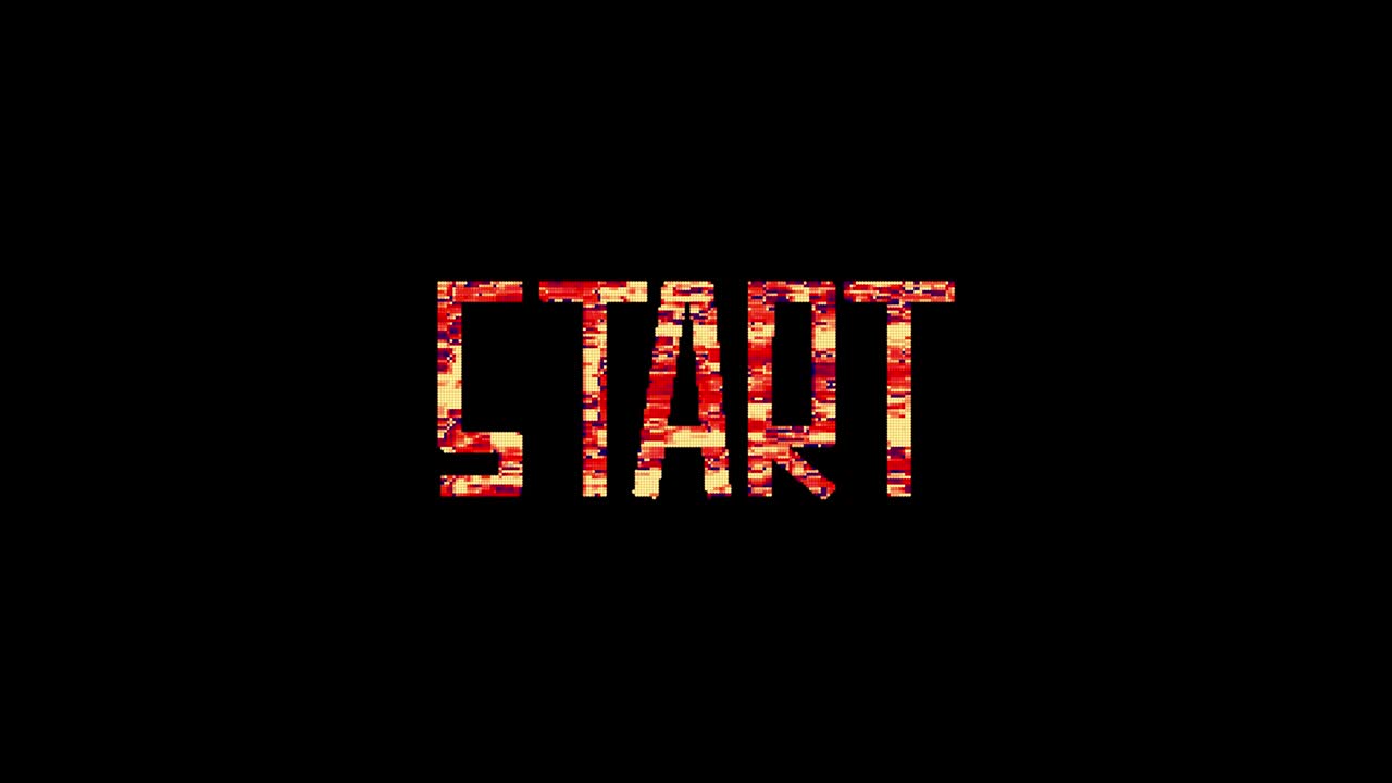 4k glitch palabra de inicio título ilustración 3d aislada usando prores de canal alfa 4444 codificación. iluminación de brillo rojo del bucle de inicio de glitch