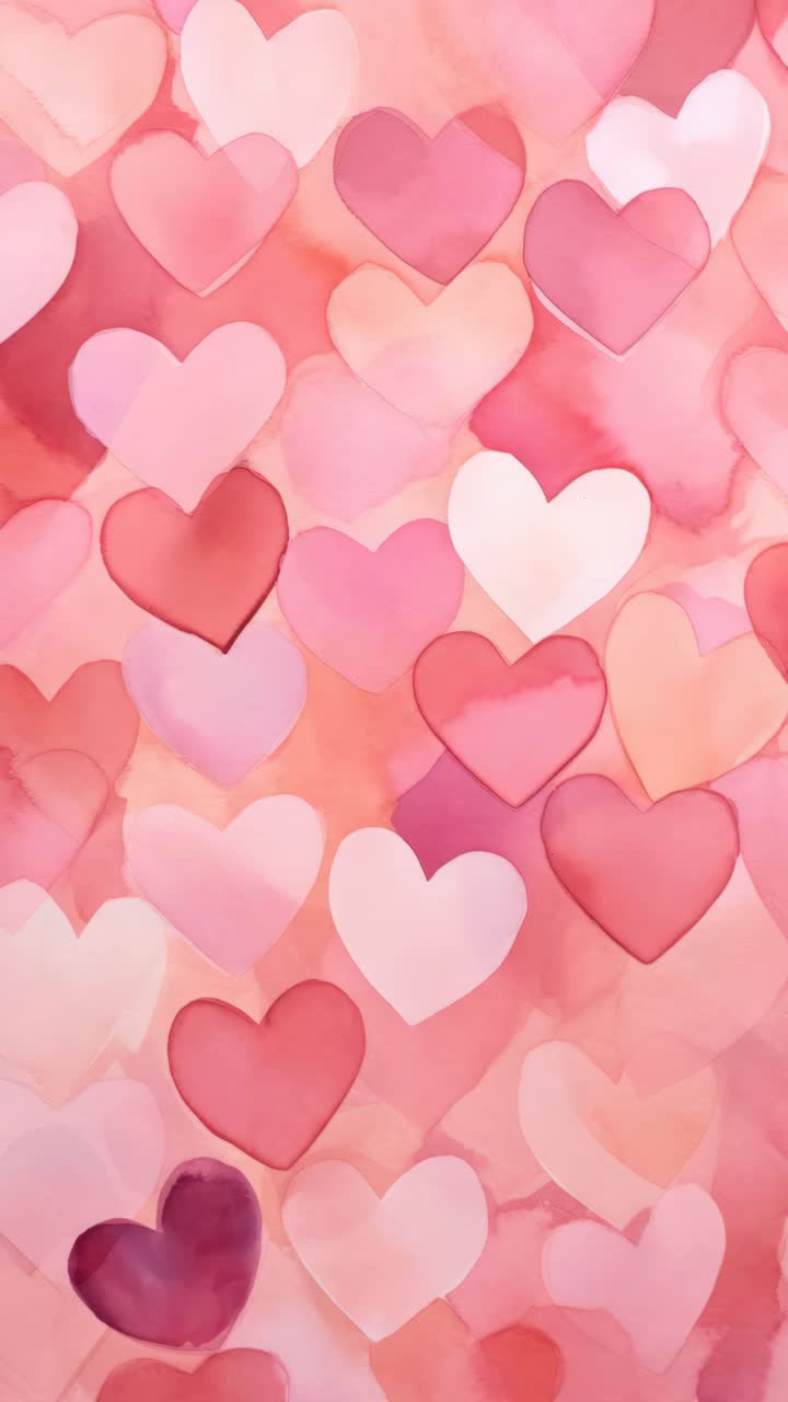 Vista aerea di cuori rosa e rossi sovrapposti, che creano un modello romantico e sognante