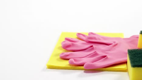 cleaning sponge, cloth and gloves