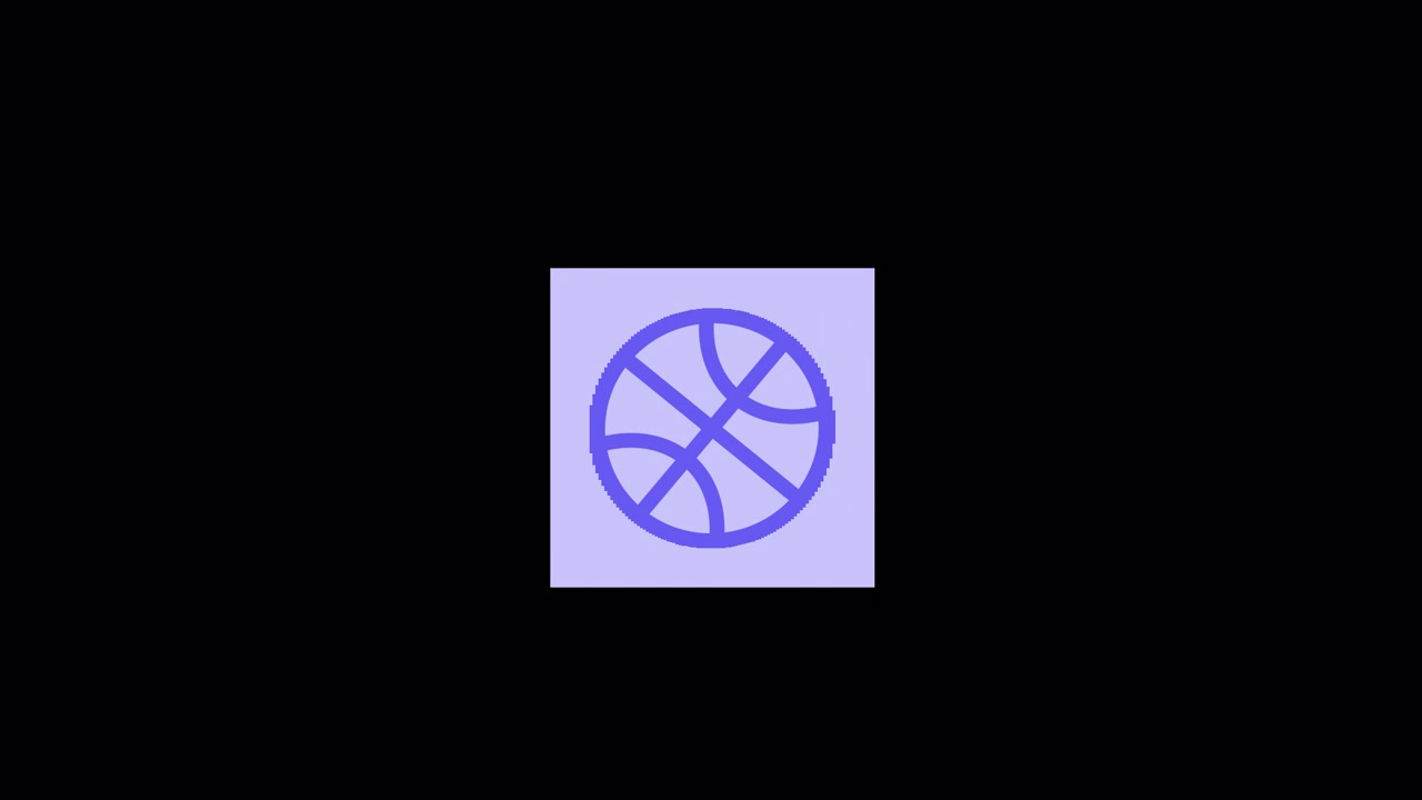 Icona animata di pallacanestro che ruota su uno sfondo quadrato viola