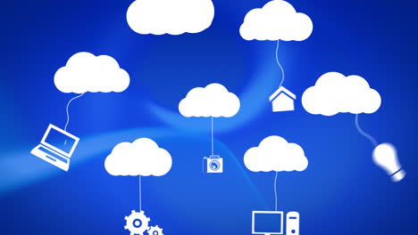 White cloud moving with networks icons on blue background