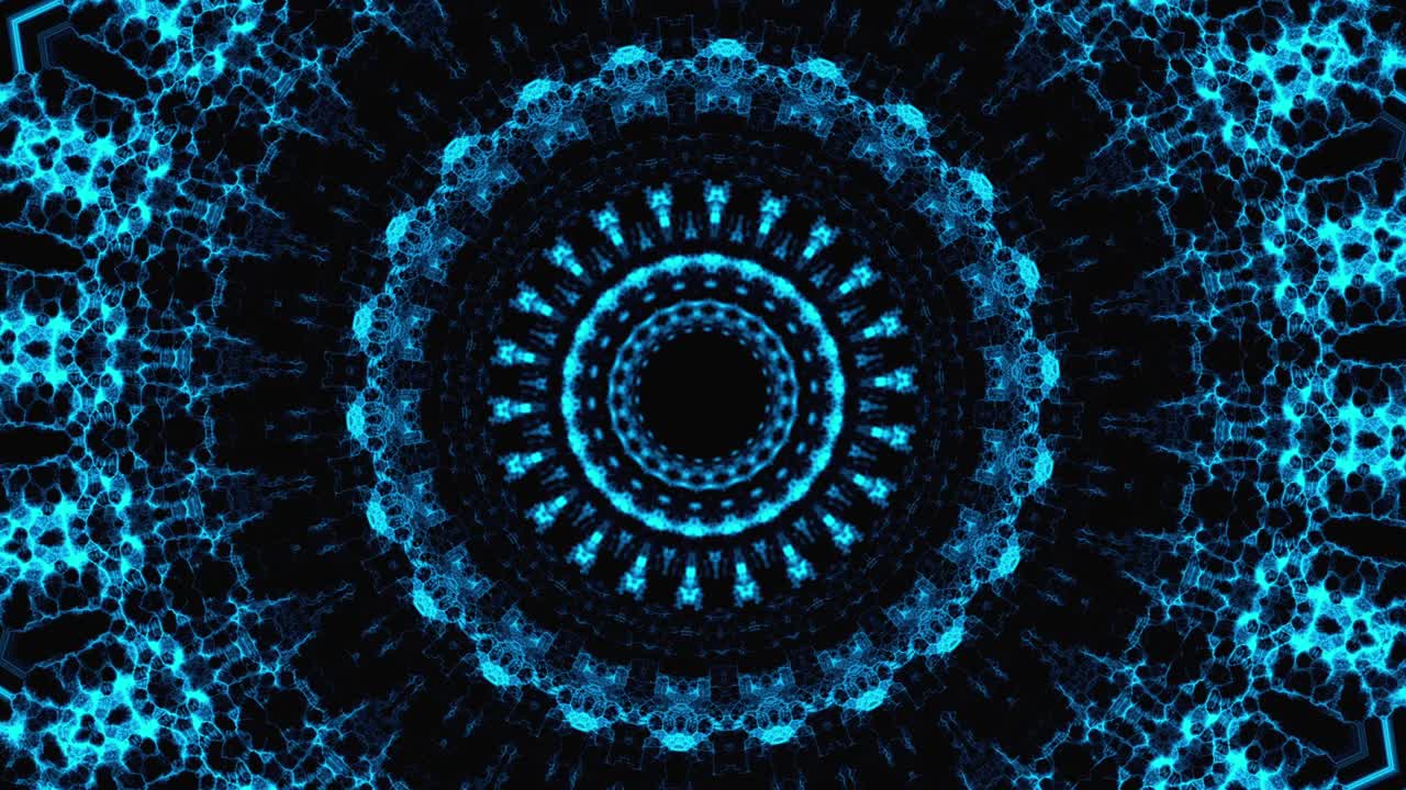 ruido fractal y caleidoscópico. patrón hecho con un sistema de partículas. prisma de espejo creando efecto juguete, con luces brillantes y formas de mandala que cambian rápidamente. 4k