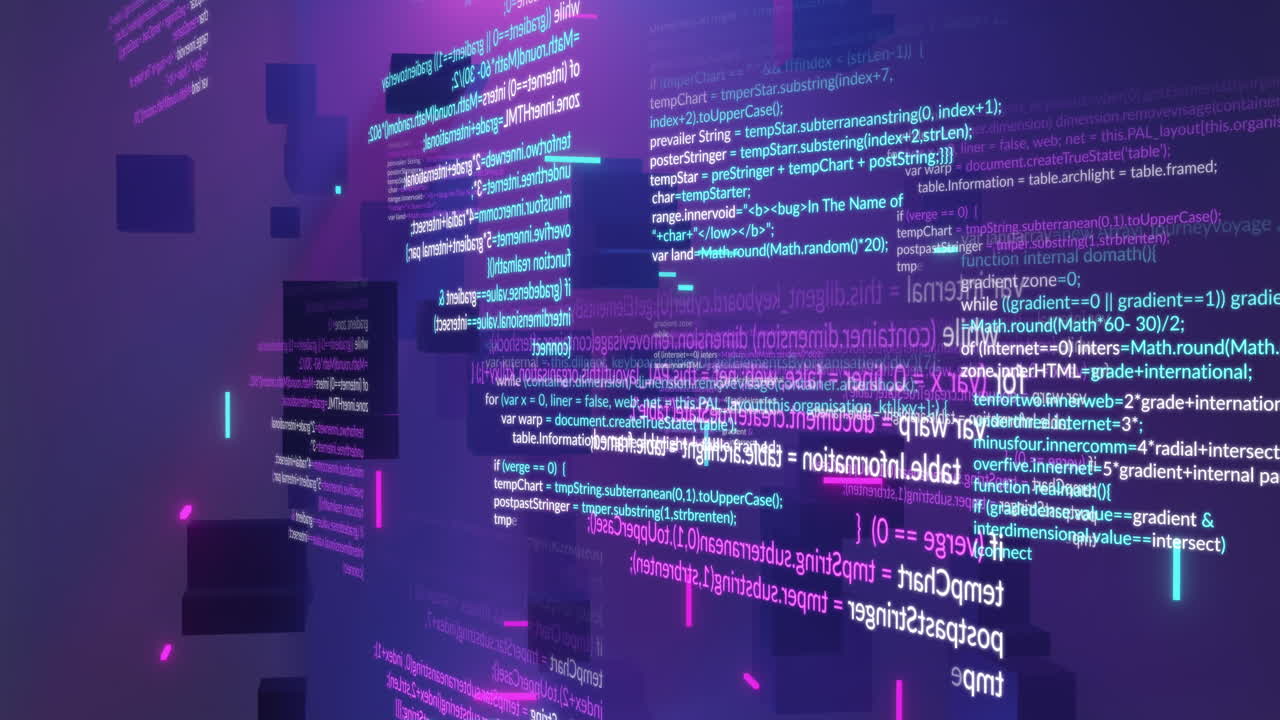 анимация обработки данных на фиолетовом фоне