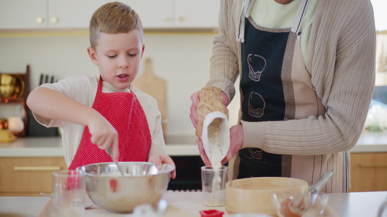 Baking Bread Together Tot And Boy In The Kitchen Preparing Dough