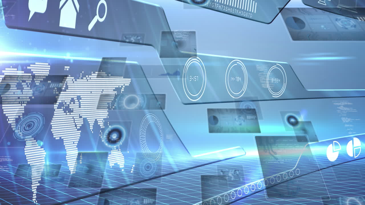 animación digital de la interfaz digital con procesamiento de datos contra un fondo azul