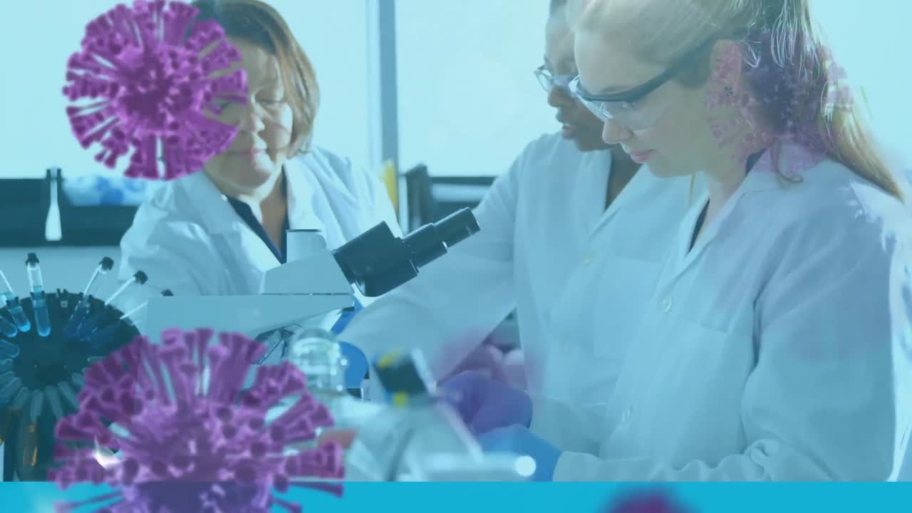 клетки ковид-19 против группы ученых, работающих в лаборатории