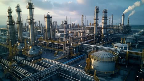 industrial chemical plant with extensive piping and towers