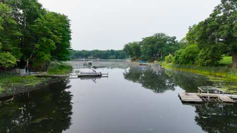 Mona-lake-morning,-still-take-over-a-small-section-of-the-lake