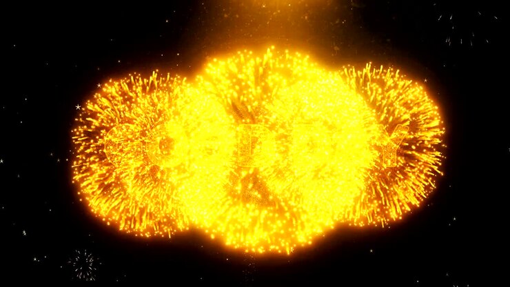 Good Day Text on Firework Display Explosion Particles.