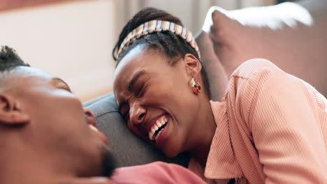 Happy-woman,-face-and-relax-black-couple-laughing