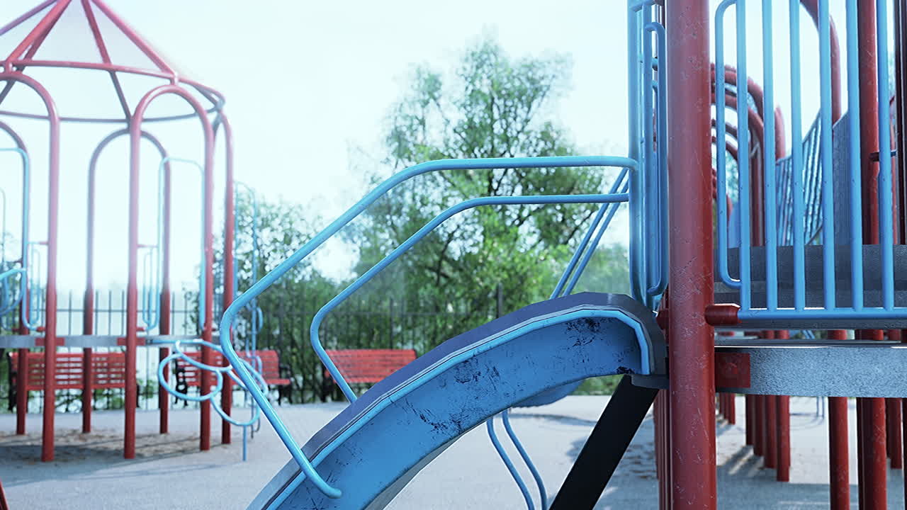 Empty colorful children playground set in park
