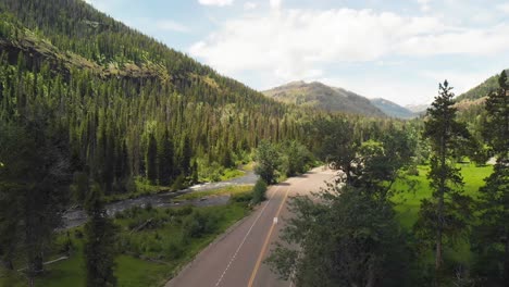 Aerial-of-Yellowstone-National-Park-entrance,-iconic-gateway-to-nature's-wonders