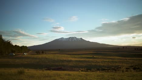 the beautiful mount ruapehu in new zealand by the sunset - wide pan