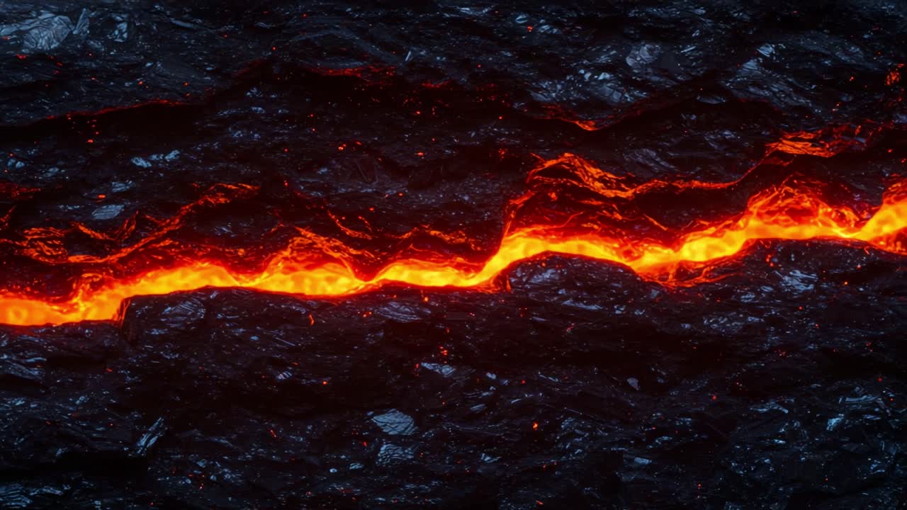 Vivid Glowing Lava Flow in Volcanic Rock: A Captivating Display of Nature's Power and Beauty Captured in Two Distinct Frames