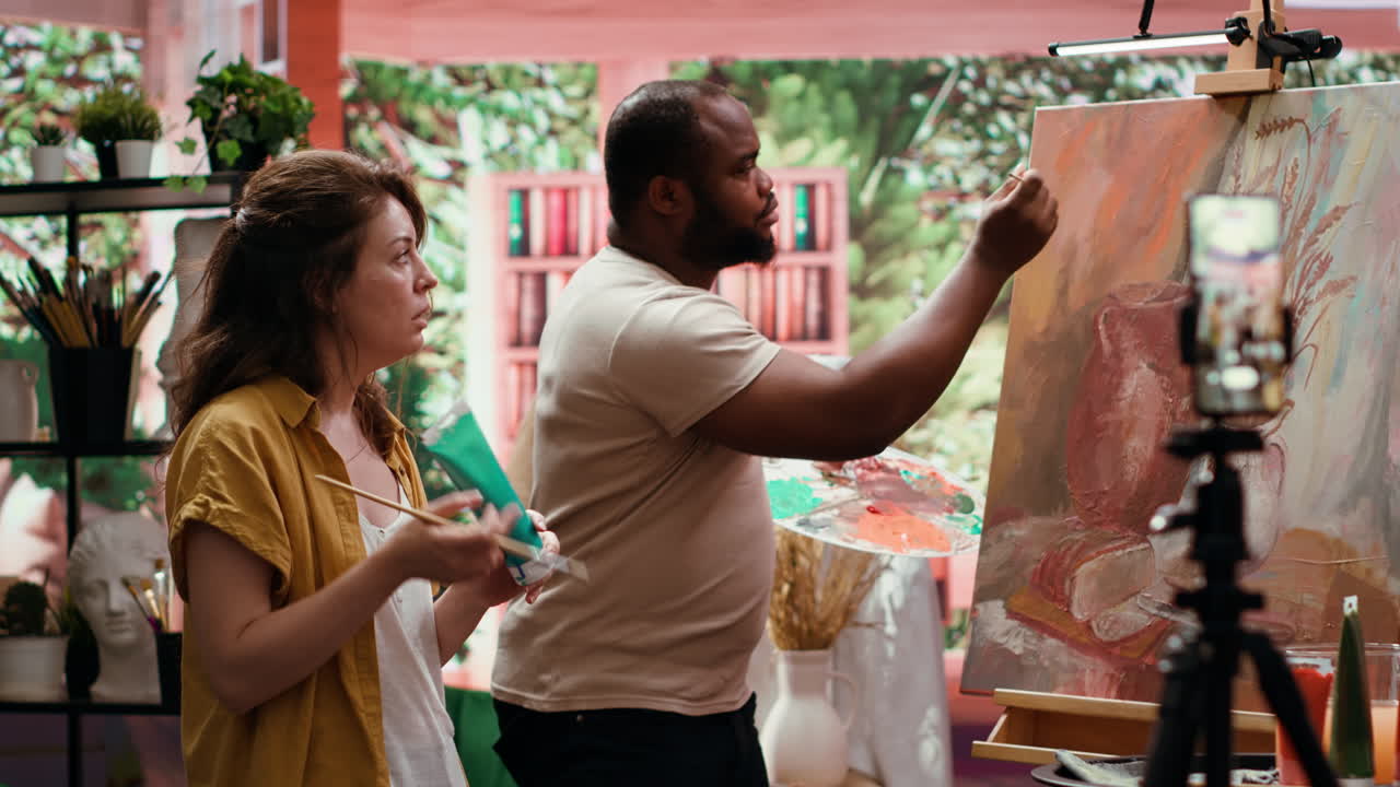 People painting art in studio
