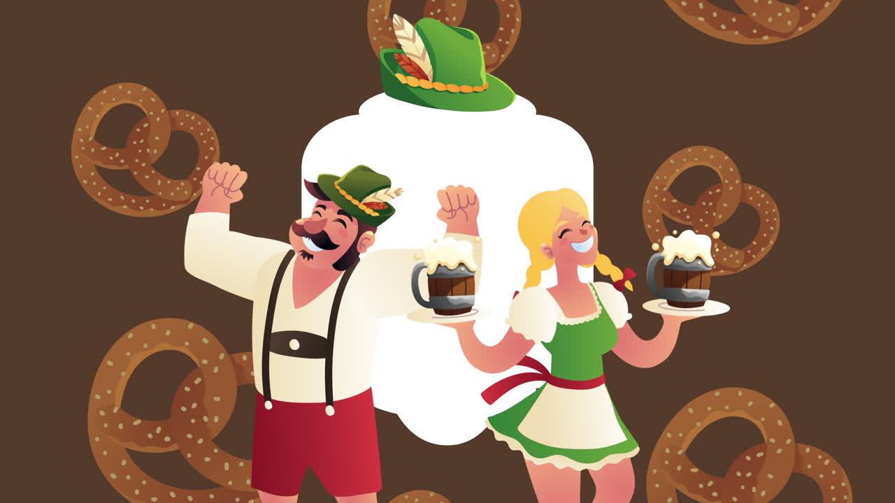 oktoberfest celebração casal alemão e pretzels