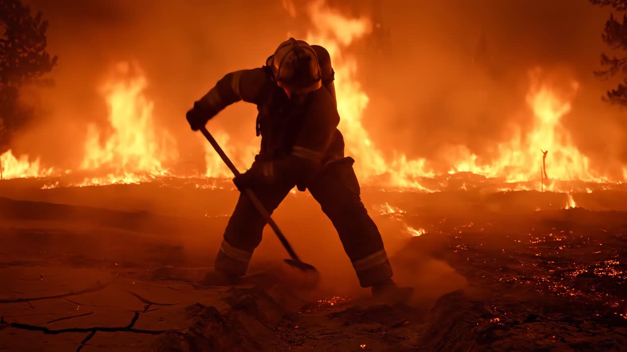 Firefighter Battling Wildfire