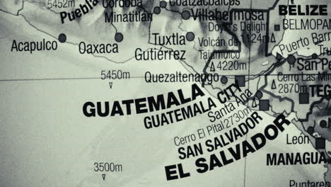 a close-up map of central america, highlighting guatemala and el salvador
