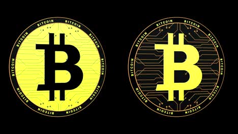 bitcoin, monedas de animación, fondo, renderización, con el canal alfa, el bucle