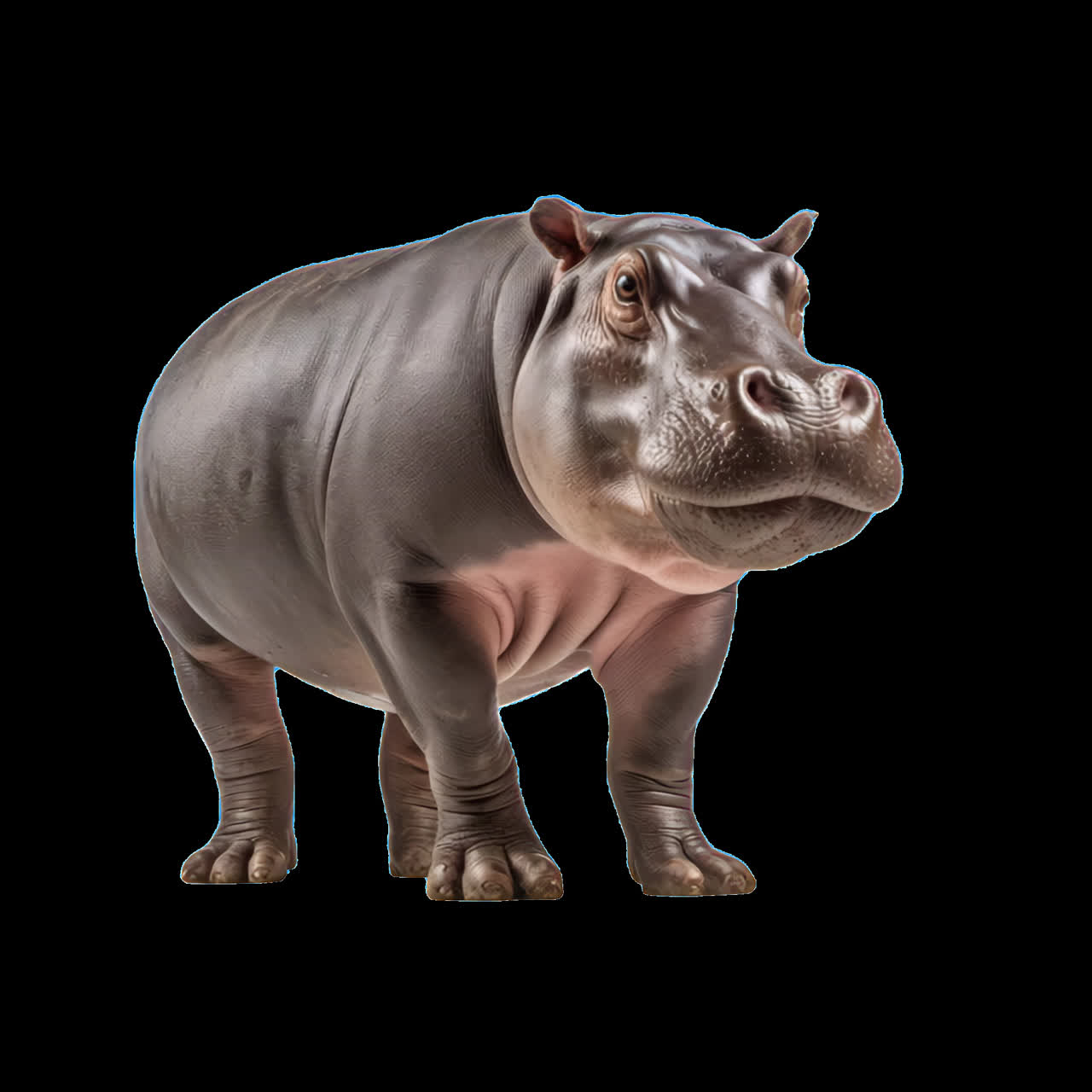 Adorable hippo animation isolated asset, transparent 4K video, alpha channel, ProRes 4444
