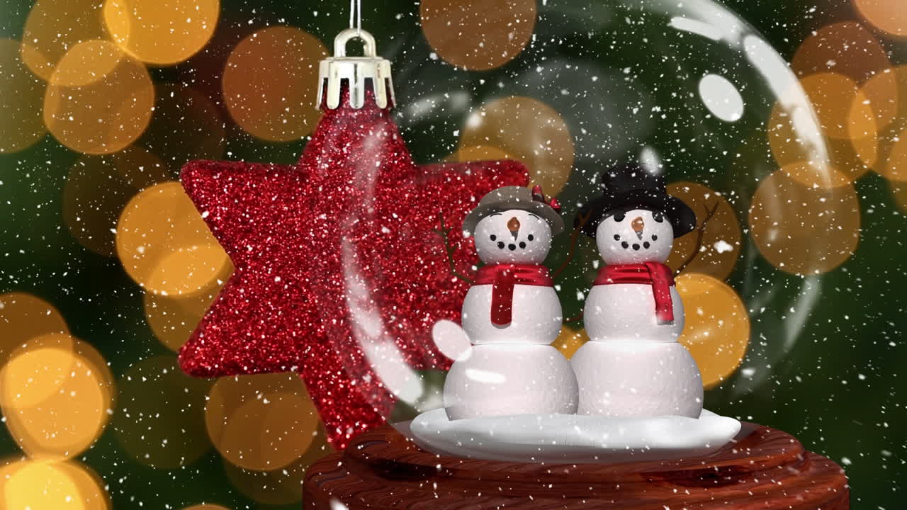 linda animación navideña de una pareja de muñecos de nieve en un globo de nieve 4k