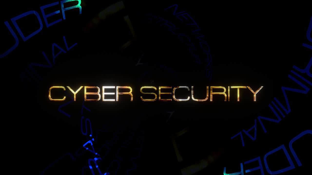 Cyber Security  cinematic title background with abstract digital Sci-Fi futuristic hi-tech intro background concept. 4K 3D seamless loop Cyber Security text design animation abstract technology update.