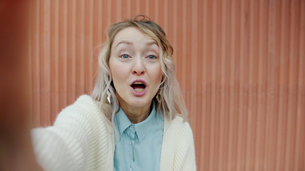 Woman Taking a Selfie, Excited Expression
