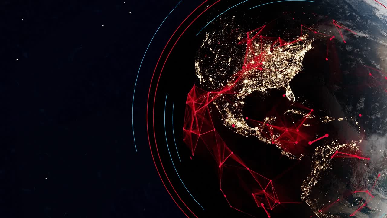 vista del globo terrestre desde el espacio con contaminación electromagnética campo conexión a internet entre las grandes ciudades