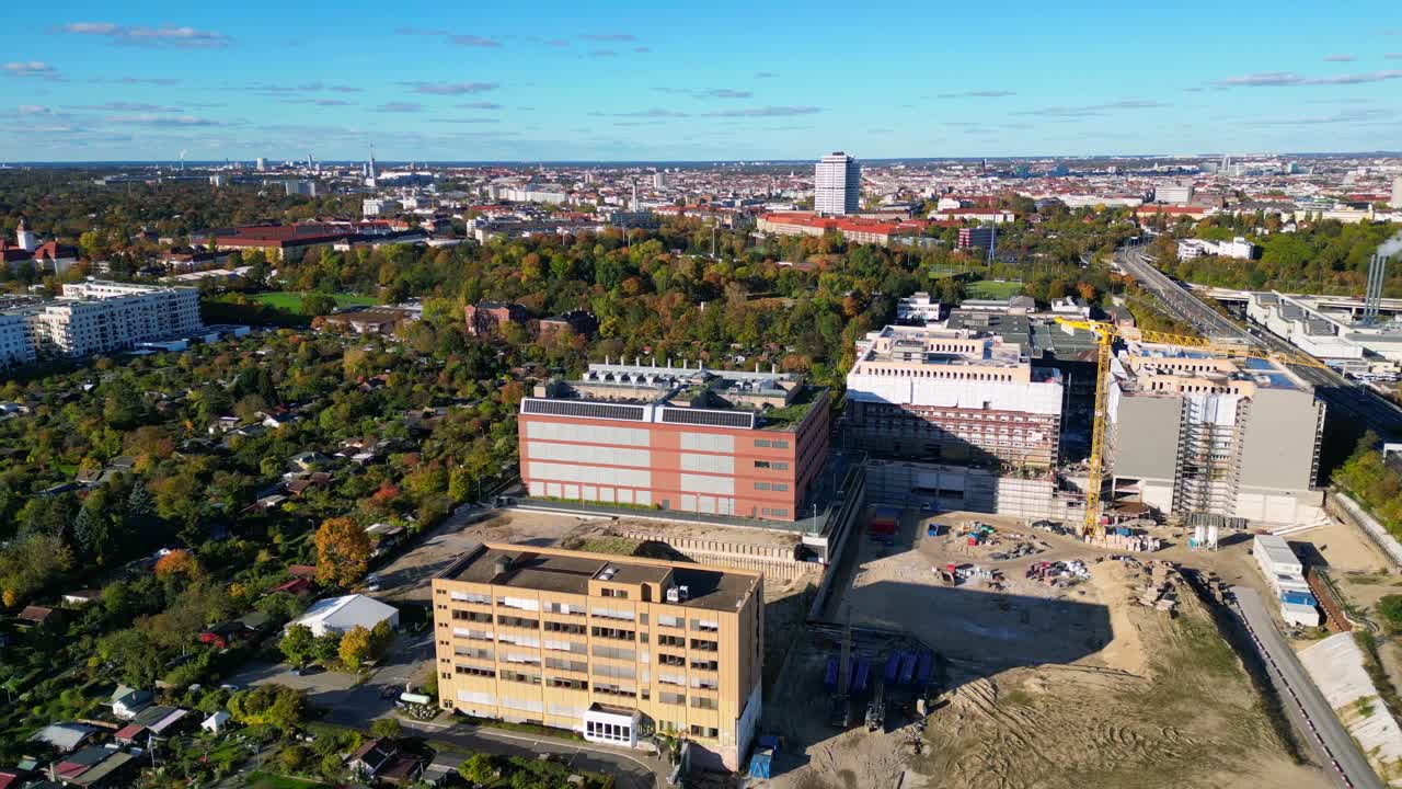 data center, computing center hyperscaler computer servers, cloud services, it services. Building exterior. Amazing aerial view flight ascending drone