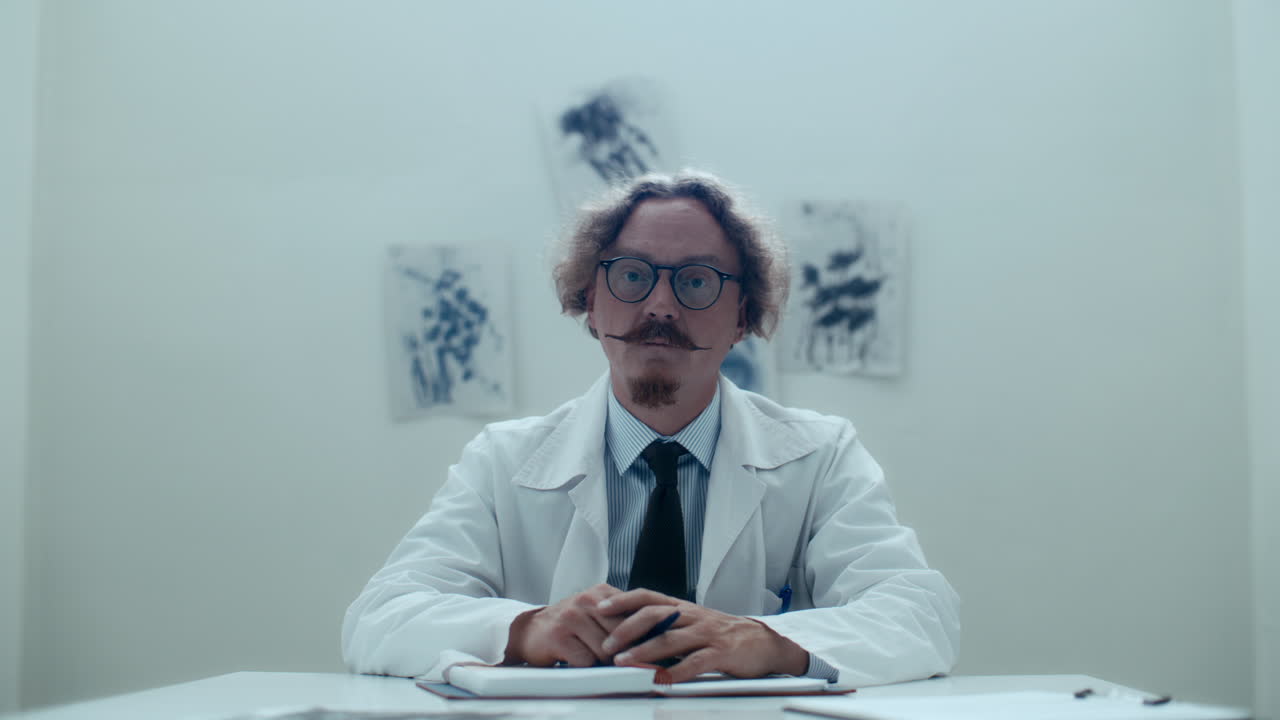 Portrait of Doctor Sitting at Desk in Psychiatric Hospital Ward