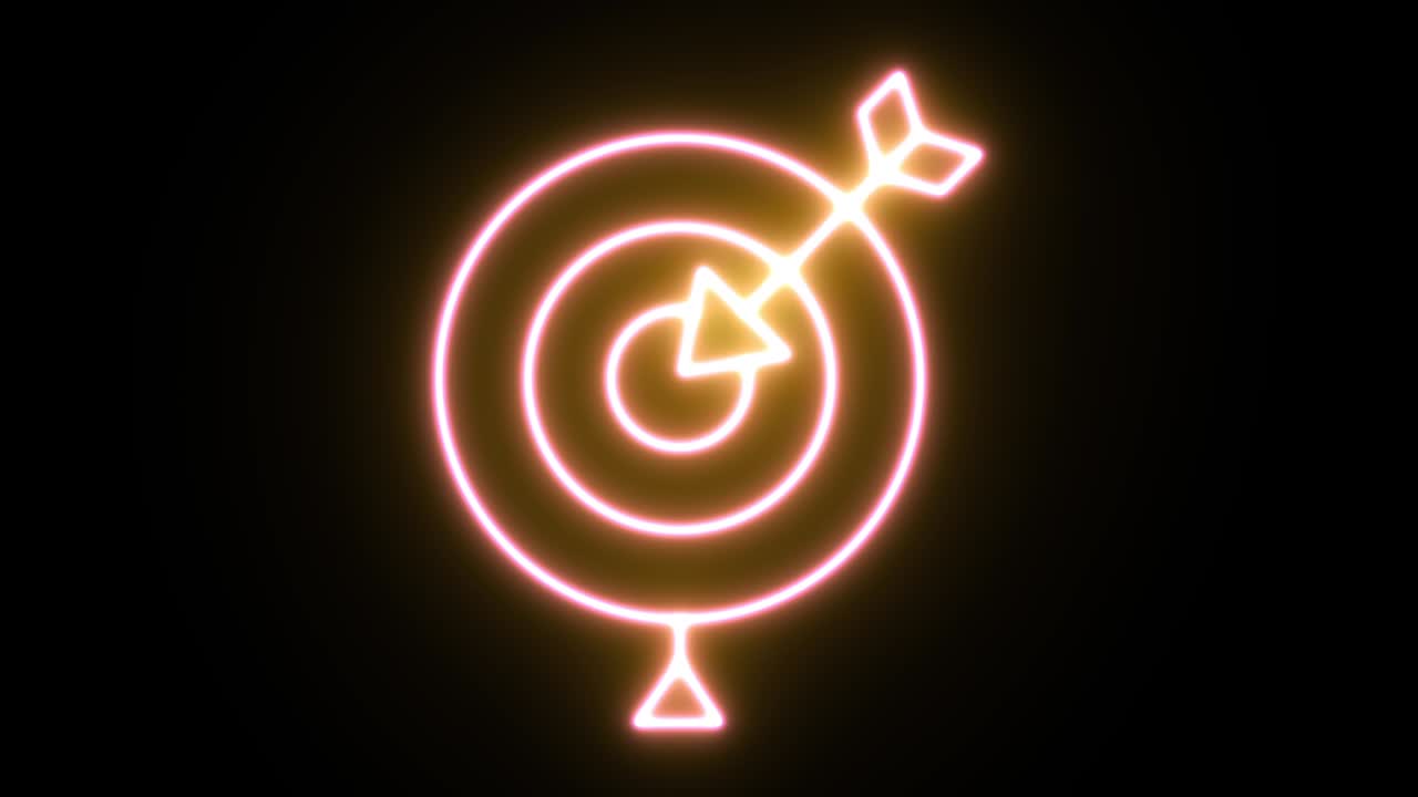 Animazione di un'icona luminosa al neon. Sfondo nero 4K UHD