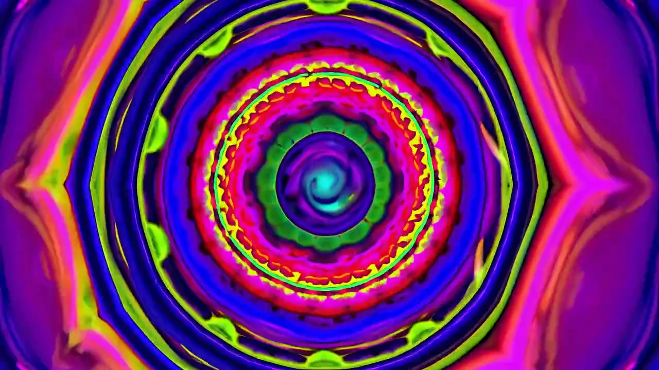 Motivo astratto a caleidoscopio con colori vibranti e pulsanti