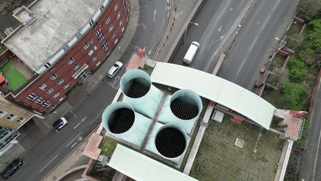 Ventilation shafts extractor vents limehouse link, tunnel overhead birds eye view